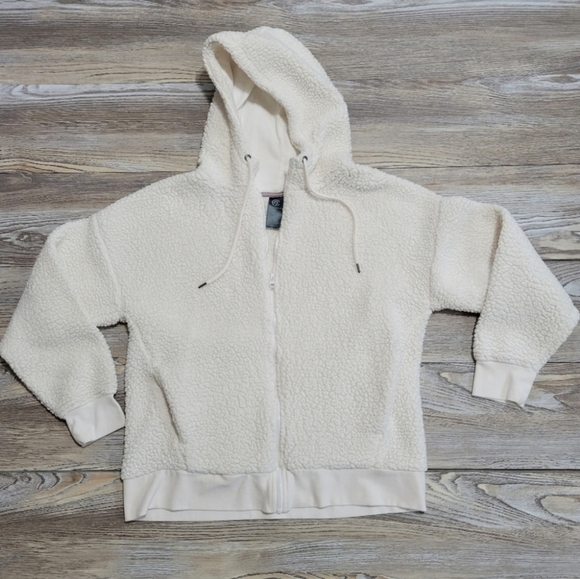Champion Zip Up Teddy Jacket Cream Color Juniors Size Small - Picture 6 of 7